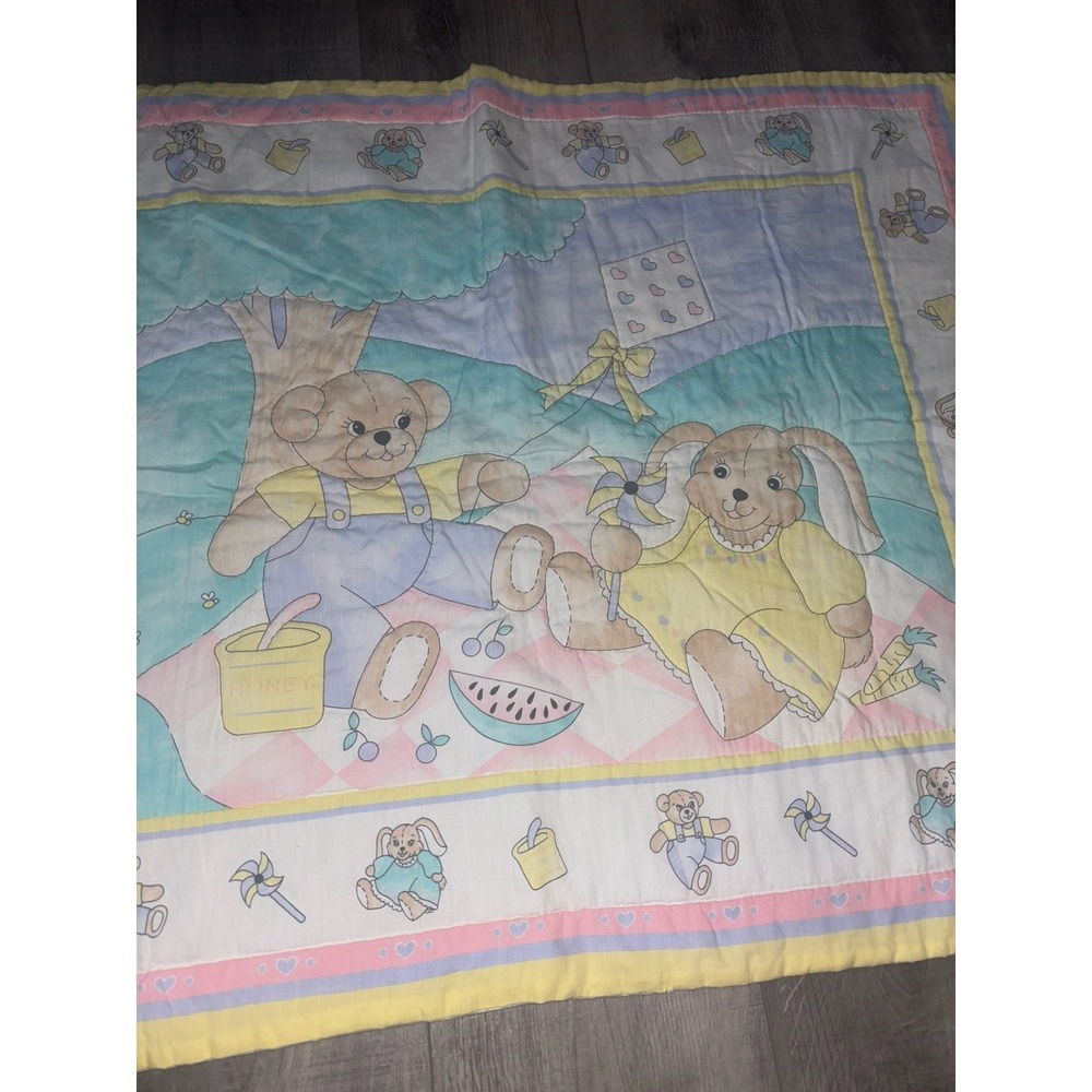 Vintage Baby Bear, Bunny And pinwheel Baby And toddler Comforter TOTE 2 - Picture 2 of 6